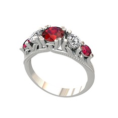 Eden 5 Taş Yüzük - Garnet, swarovski ve rodolit garnet 8 ayar beyaz altın yüzük #1viwle6