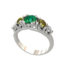 Eden 5 Taş Yüzük - Yeşil kuvars, peridot ve pırlanta 18 ayar beyaz altın yüzük (0.36 karat) #1wft321