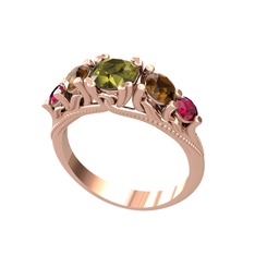 Eden 5 Taş Yüzük - Peridot, dumanlı kuvars ve rodolit garnet 8 ayar rose altın yüzük #1wi367w