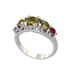 Peridot ve kök yakut 18 ayar beyaz altın yüzük