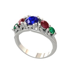 Lab safir, kök yakut ve yeşil kuvars 18 ayar beyaz altın yüzük