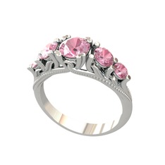 Eden 5 Taş Yüzük - Pembe kuvars 8 ayar beyaz altın yüzük #1wnhv7l