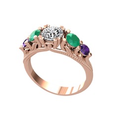Swarovski, kök zümrüt ve ametist 18 ayar rose altın yüzük