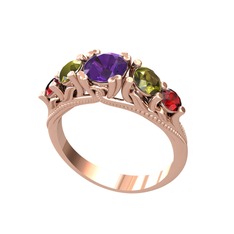 Eden 5 Taş Yüzük - Ametist, peridot ve garnet 18 ayar rose altın yüzük #1wucw1g