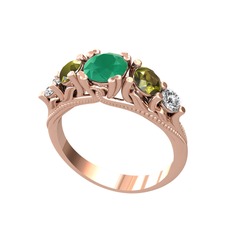 Kök zümrüt, peridot ve swarovski 18 ayar rose altın yüzük