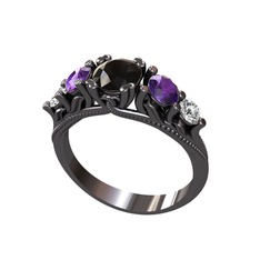 Eden 5 Taş Yüzük - Siyah zirkon, ametist ve pırlanta 925 ayar siyah rodyum kaplama gümüş yüzük (0.36 karat) #1wyhvii