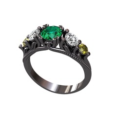 Eden 5 Taş Yüzük - Yeşil kuvars, swarovski ve peridot 925 ayar siyah rodyum kaplama gümüş yüzük #1x58z61