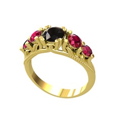 Siyah zirkon ve rodolit garnet 925 ayar altın kaplama gümüş yüzük