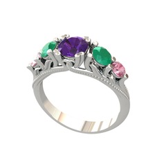 Eden 5 Taş Yüzük - Ametist, kök zümrüt ve pembe kuvars 14 ayar beyaz altın yüzük #1xf1j12