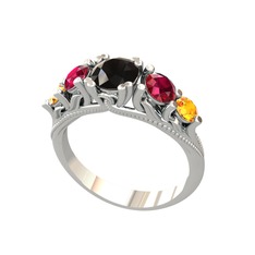 Eden 5 Taş Yüzük - Siyah zirkon, rodolit garnet ve sitrin 14 ayar beyaz altın yüzük #1xhh6rq