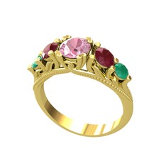 Eden 5 Taş Yüzük - Pembe kuvars, kök yakut ve kök zümrüt 8 ayar altın yüzük #1xragyt