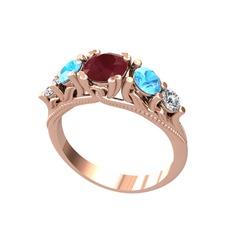 Eden 5 Taş Yüzük - Kök yakut, akuamarin ve swarovski 18 ayar rose altın yüzük #1xzyhnv