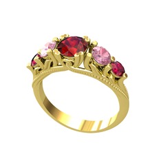 Garnet, pembe kuvars ve rodolit garnet 925 ayar altın kaplama gümüş yüzük
