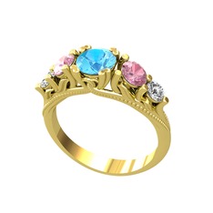 Eden 5 Taş Yüzük - Akuamarin, pembe kuvars ve beyaz zirkon 14 ayar altın yüzük #1y6vsb0