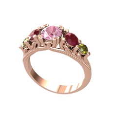 Eden 5 Taş Yüzük - Pembe kuvars, kök yakut ve peridot 8 ayar rose altın yüzük #1yelz2n