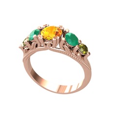 Eden 5 Taş Yüzük - Sitrin, kök zümrüt ve peridot 8 ayar rose altın yüzük #1ykzb09
