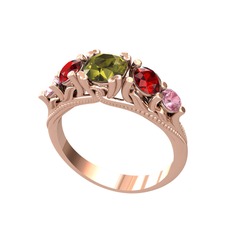 Eden 5 Taş Yüzük - Peridot, garnet ve pembe kuvars 14 ayar rose altın yüzük #1yrgwc6