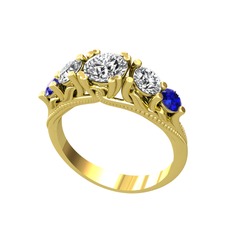 Swarovski, beyaz zirkon ve lab safir 14 ayar altın yüzük