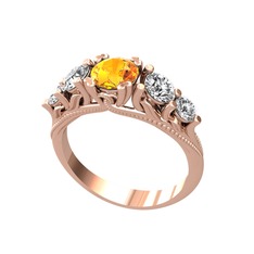 Eden 5 Taş Yüzük - Sitrin, swarovski ve beyaz zirkon 14 ayar rose altın yüzük #1ytep4t