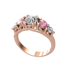 Eden 5 Taş Yüzük - Pırlanta, pembe kuvars ve swarovski 8 ayar rose altın yüzük (0.92 karat) #1ytnt7o