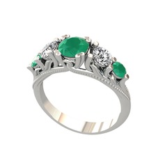 Eden 5 Taş Yüzük - Kök zümrüt ve swarovski 14 ayar beyaz altın yüzük #1ywatcs
