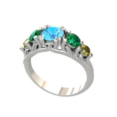 Akuamarin, yeşil kuvars ve peridot 925 ayar gümüş yüzük