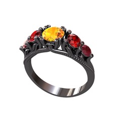 Sitrin, garnet ve kök yakut 925 ayar siyah rodyum kaplama gümüş yüzük