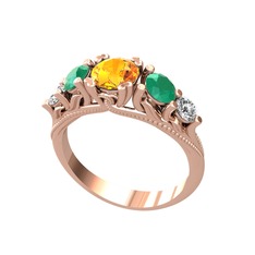 Eden 5 Taş Yüzük - Sitrin, kök zümrüt ve pırlanta 925 ayar rose altın kaplama gümüş yüzük (0.36 karat) #1z0cxo