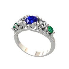 Eden 5 Taş Yüzük - Lab safir, swarovski ve yeşil kuvars 8 ayar beyaz altın yüzük #1z13nii