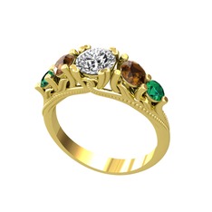 Pırlanta, dumanlı kuvars ve yeşil kuvars 18 ayar altın yüzük (0.92 karat)