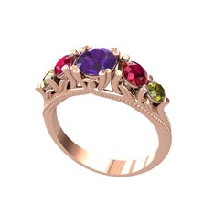 Eden 5 Taş Yüzük - Ametist, rodolit garnet ve peridot 18 ayar rose altın yüzük #23cum8