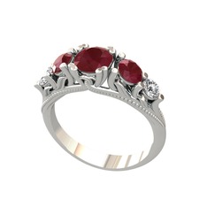 Eden 5 Taş Yüzük - Kök yakut ve pırlanta 18 ayar beyaz altın yüzük (0.36 karat) #24yqui