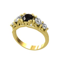 Eden 5 Taş Yüzük - Siyah zirkon, swarovski ve pırlanta 925 ayar altın kaplama gümüş yüzük (0.36 karat) #2b9l96