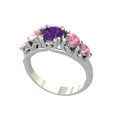 Eden 5 Taş Yüzük - Ametist ve pembe kuvars 18 ayar beyaz altın yüzük #2l178d