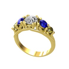 Eden 5 Taş Yüzük - Swarovski, lab safir ve peridot 14 ayar altın yüzük #2mn0ml