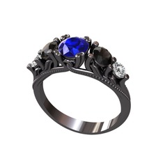 Eden 5 Taş Yüzük - Lab safir, siyah zirkon ve swarovski 925 ayar siyah rodyum kaplama gümüş yüzük #2p9z76