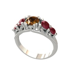 Eden 5 Taş Yüzük - Dumanlı kuvars ve kök yakut 925 ayar gümüş yüzük #2z3bn7