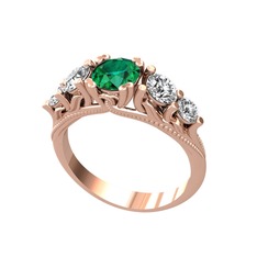 Eden 5 Taş Yüzük - Yeşil kuvars, swarovski ve beyaz zirkon 14 ayar rose altın yüzük #2zzbx5