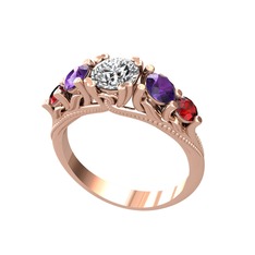 Eden 5 Taş Yüzük - Pırlanta, ametist ve garnet 925 ayar rose altın kaplama gümüş yüzük (0.92 karat) #371jai