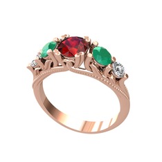 Eden 5 Taş Yüzük - Garnet, kök zümrüt ve pırlanta 14 ayar rose altın yüzük (0.36 karat) #38xuma