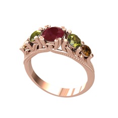 Eden 5 Taş Yüzük - Kök yakut, peridot ve dumanlı kuvars 18 ayar rose altın yüzük #39asps