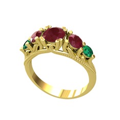 Eden 5 Taş Yüzük - Kök yakut ve yeşil kuvars 18 ayar altın yüzük #3k2yw7