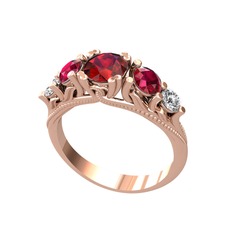 Eden 5 Taş Yüzük - Garnet, rodolit garnet ve pırlanta 14 ayar rose altın yüzük (0.36 karat) #3ppquu