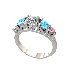 Eden 5 Taş Yüzük - Beyaz zirkon, akuamarin ve pembe kuvars 14 ayar beyaz altın yüzük #3ugc0w