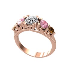 Eden 5 Taş Yüzük - Pırlanta, pembe kuvars ve dumanlı kuvars 18 ayar rose altın yüzük (0.92 karat) #3uw7cg