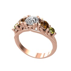Eden 5 Taş Yüzük - Pırlanta, dumanlı kuvars ve peridot 14 ayar rose altın yüzük (0.92 karat) #3vlj35