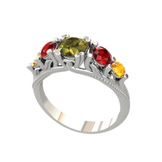 Peridot, garnet ve sitrin 8 ayar beyaz altın yüzük