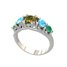 Peridot, akuamarin ve kök zümrüt 925 ayar gümüş yüzük