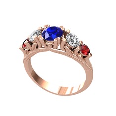 Eden 5 Taş Yüzük - Lab safir, beyaz zirkon ve garnet 14 ayar rose altın yüzük #42br9n