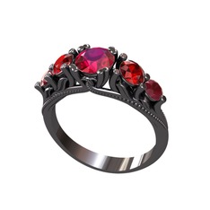 Rodolit garnet, garnet ve kök yakut 925 ayar siyah rodyum kaplama gümüş yüzük